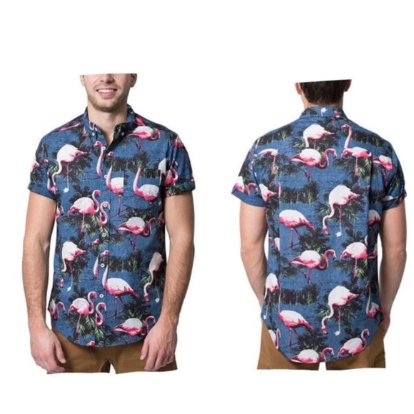 NWT Brooklyn Flamingo Cotton Button Down S/S Shirt - Picture 2 of 6